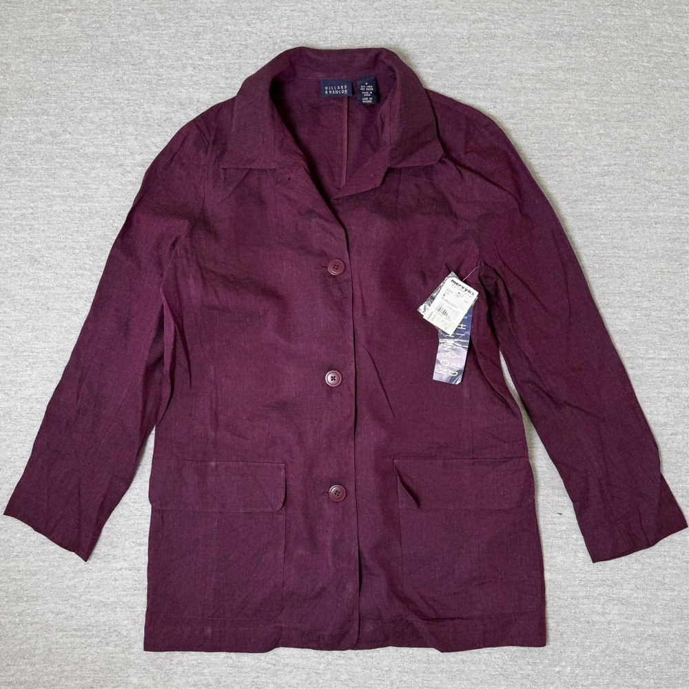 Hilliard Hanson Women's Linen Blazer Size 8 Burgundy Jacket New 80s Style - Picture 3 of 9